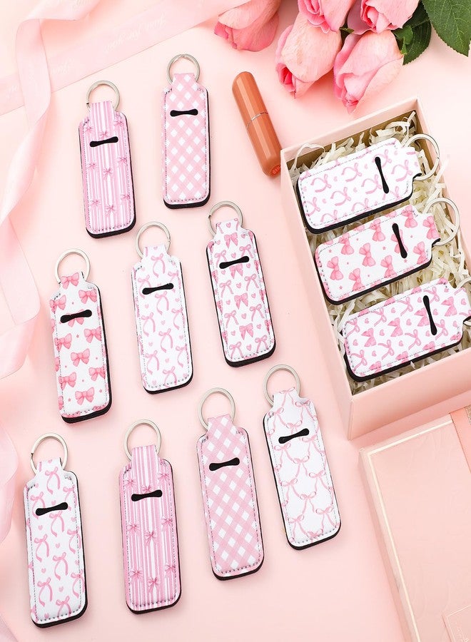Yeyeplum 12 Pcs Lipstick Holder Keychain Bulk Cute Pocket Lip Balm Holder Keychain Backpack Purse Accessories for Women Lip Gloss Sleeve Pouch, 6 Style(Pink Bow) - Image 4